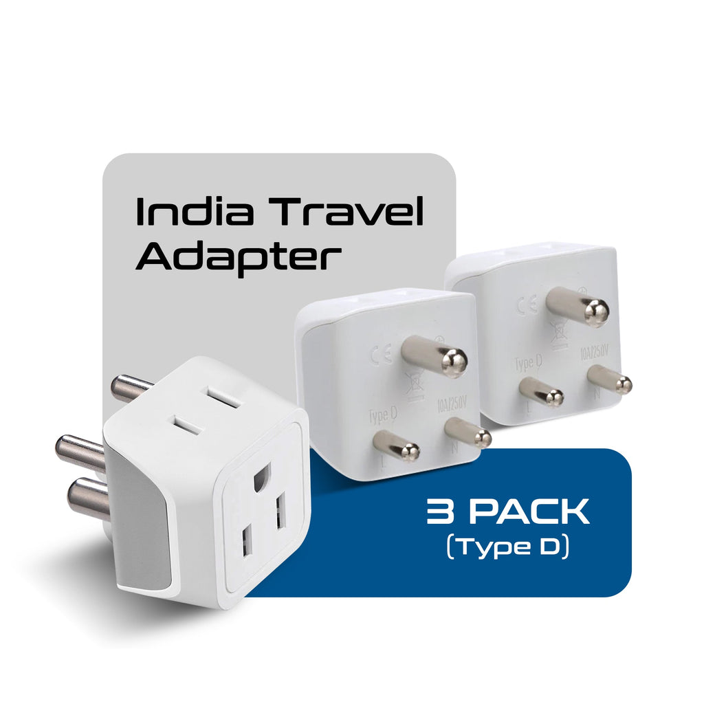 India Travel Adapter - Type D - Ultra Compact (CT-10, 3 Pack) Ceptics