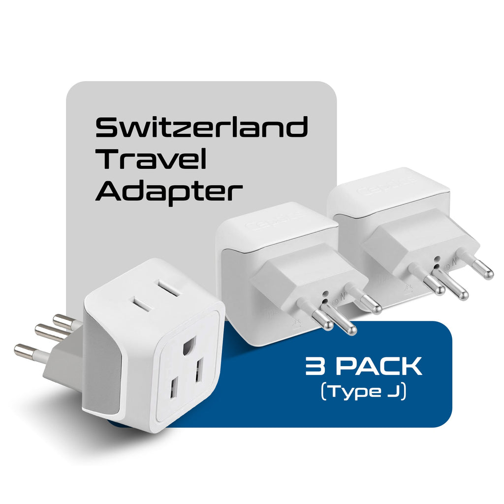 Switzerland Travel Adapter - Type J - Ultra Compact (CT-11A, 3 Pack) Ceptics