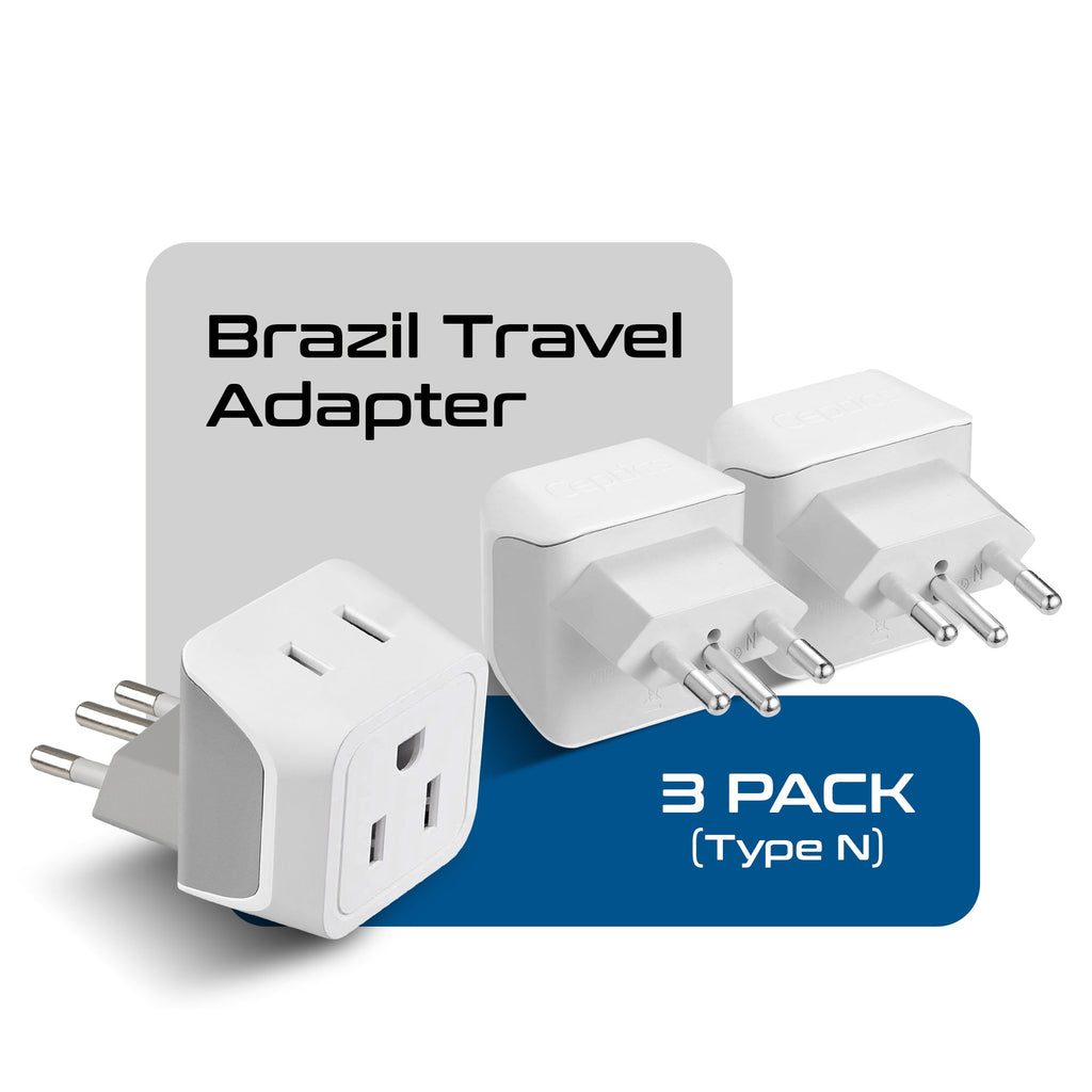 Brazil Travel Adapter - Type N - Ultra Compact (CT-11C, 3 Pack) Ceptics