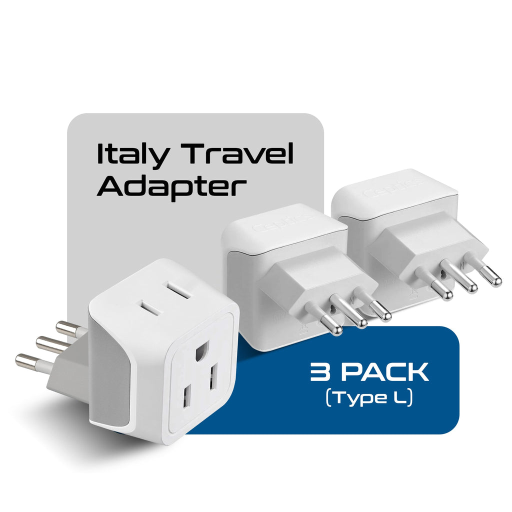 Italy Travel Adapter - Type L - Ultra Compact (CT-12A, 3 Pack) Ceptics