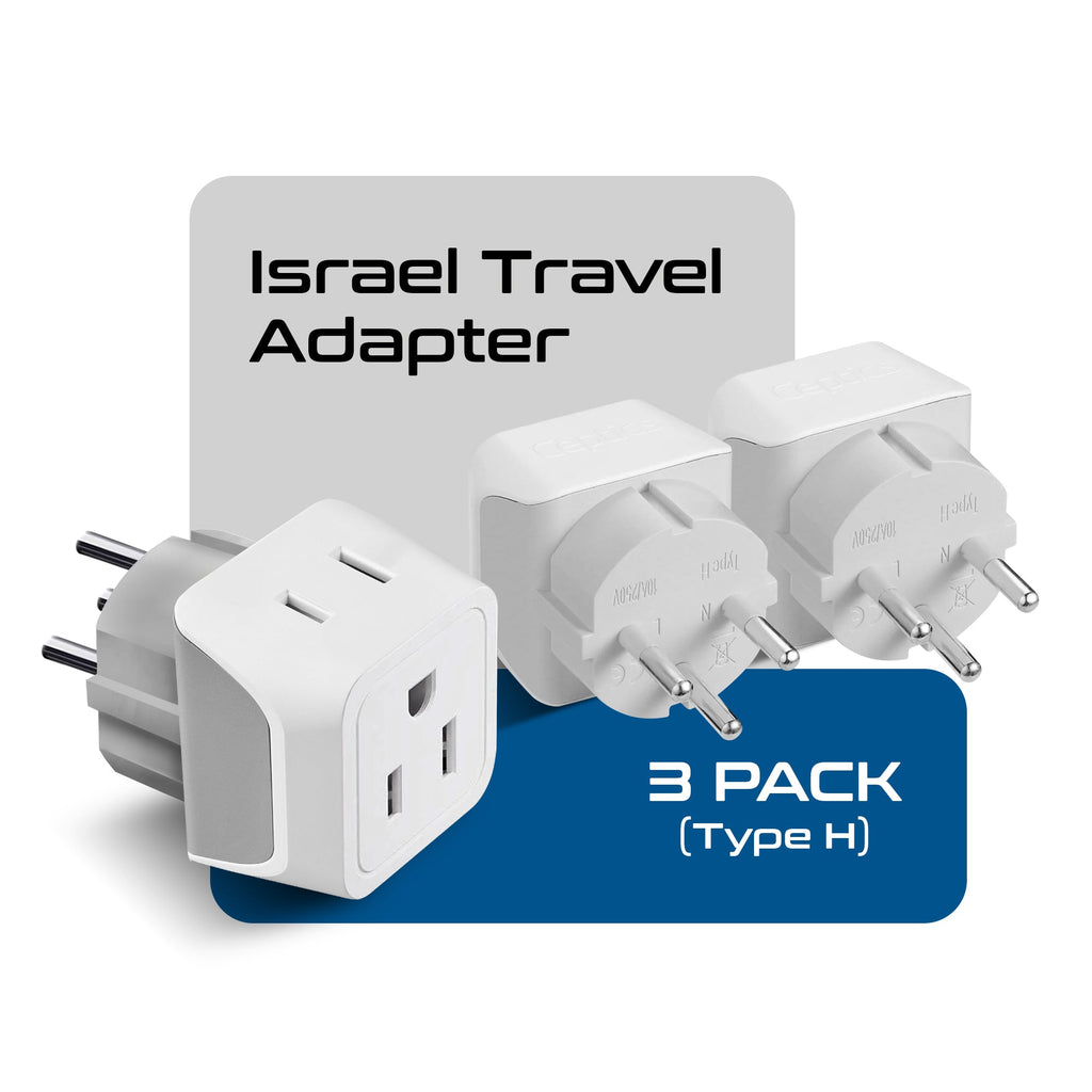 Israel, Palestine Travel Adapter - Type H - Ultra Compact (CT-14, 3 Pack) Ceptics