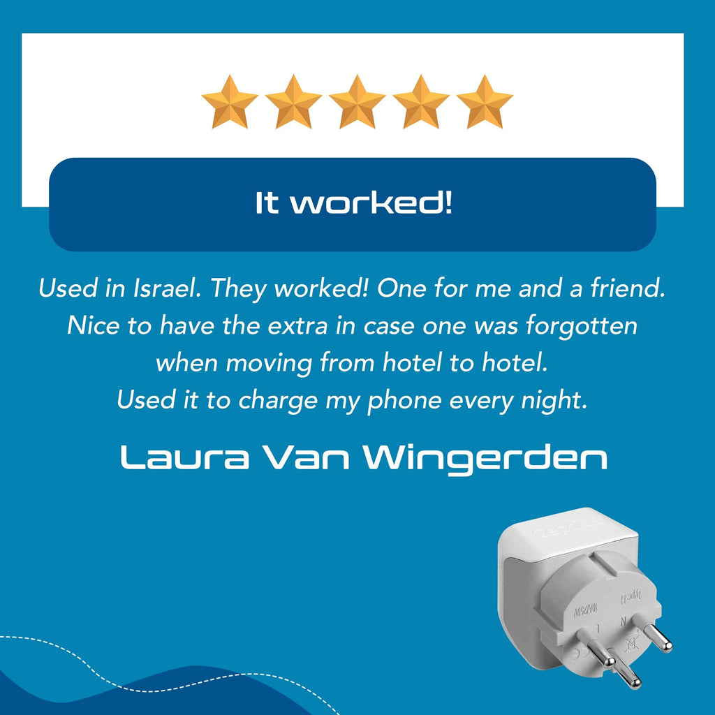 Israel, Palestine Travel Adapter - Type H - Ultra Compact (CT-14, 3 Pack) Ceptics