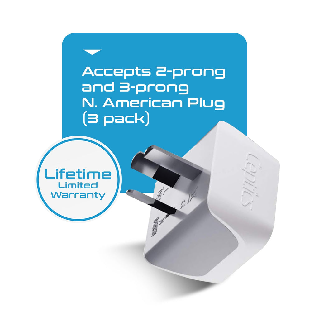 Australia, China Travel Adapter - Type I - Ultra Compact (CT-16, 3 Pack) Ceptics