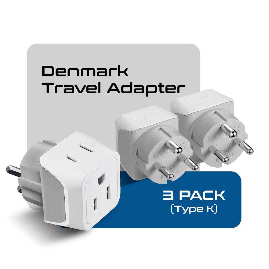 Denmark Travel Adapter - Type K - Ultra Compact (CT-20 ,3 PACK) Ceptics