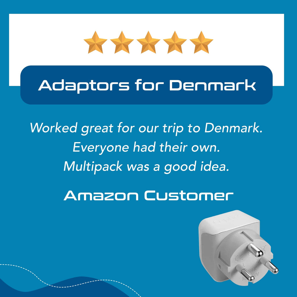 Denmark Travel Adapter - Type K - Ultra Compact (CT-20 ,3 PACK) Ceptics