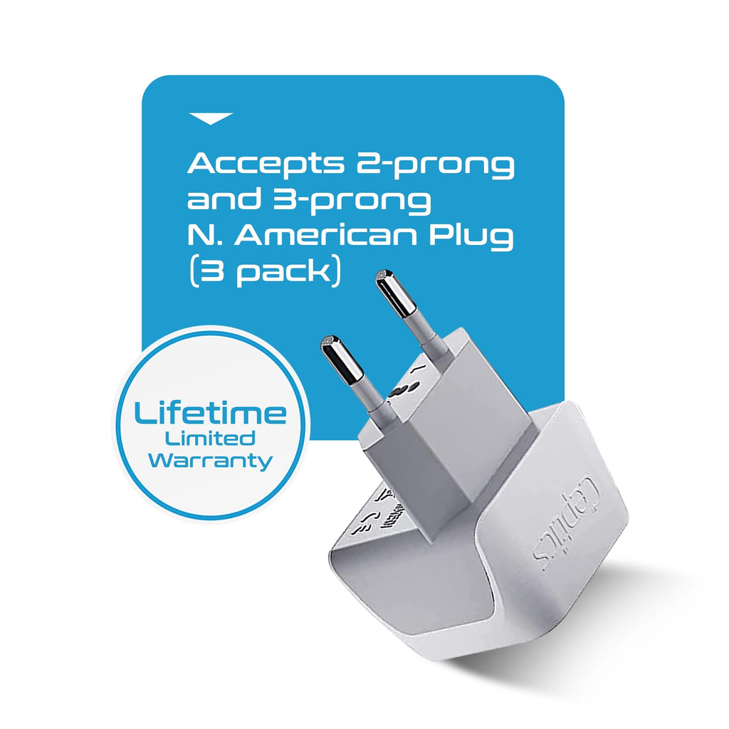 European Travel Adapter - Type C - Ultra Compact (CT-9C, 3 Pack) Ceptics