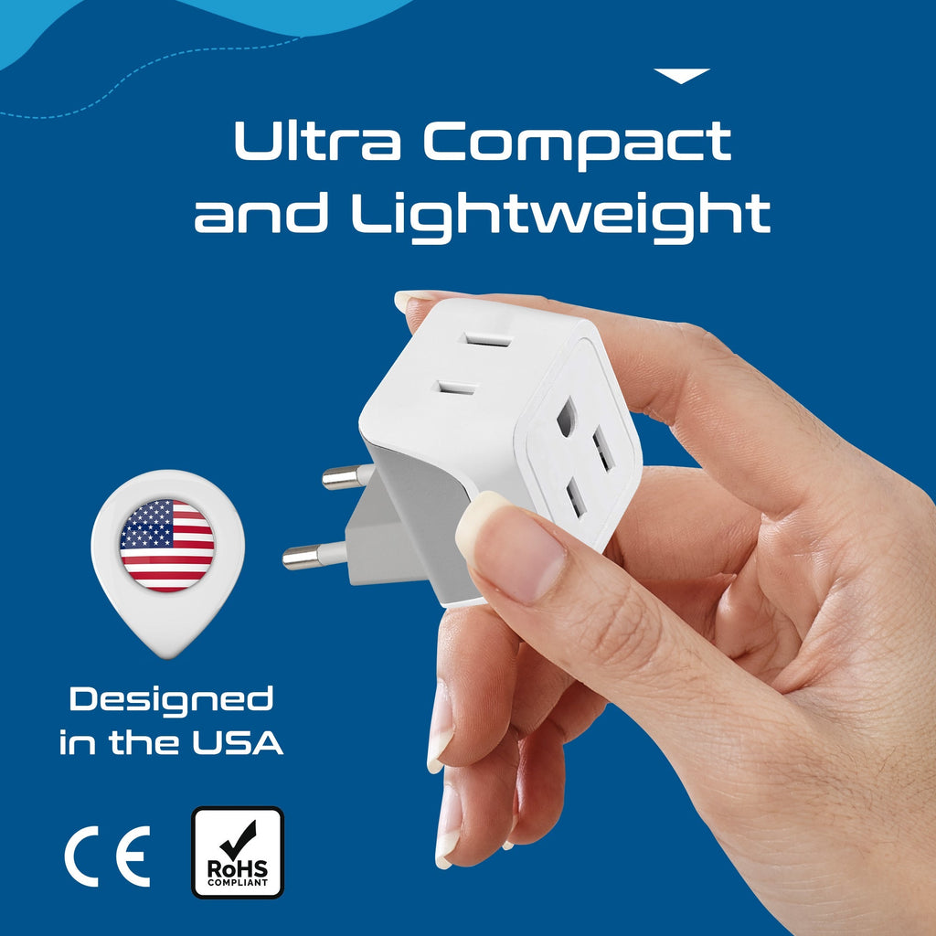 European Travel Adapter - Type C - Ultra Compact (CT-9C, 3 Pack) Ceptics