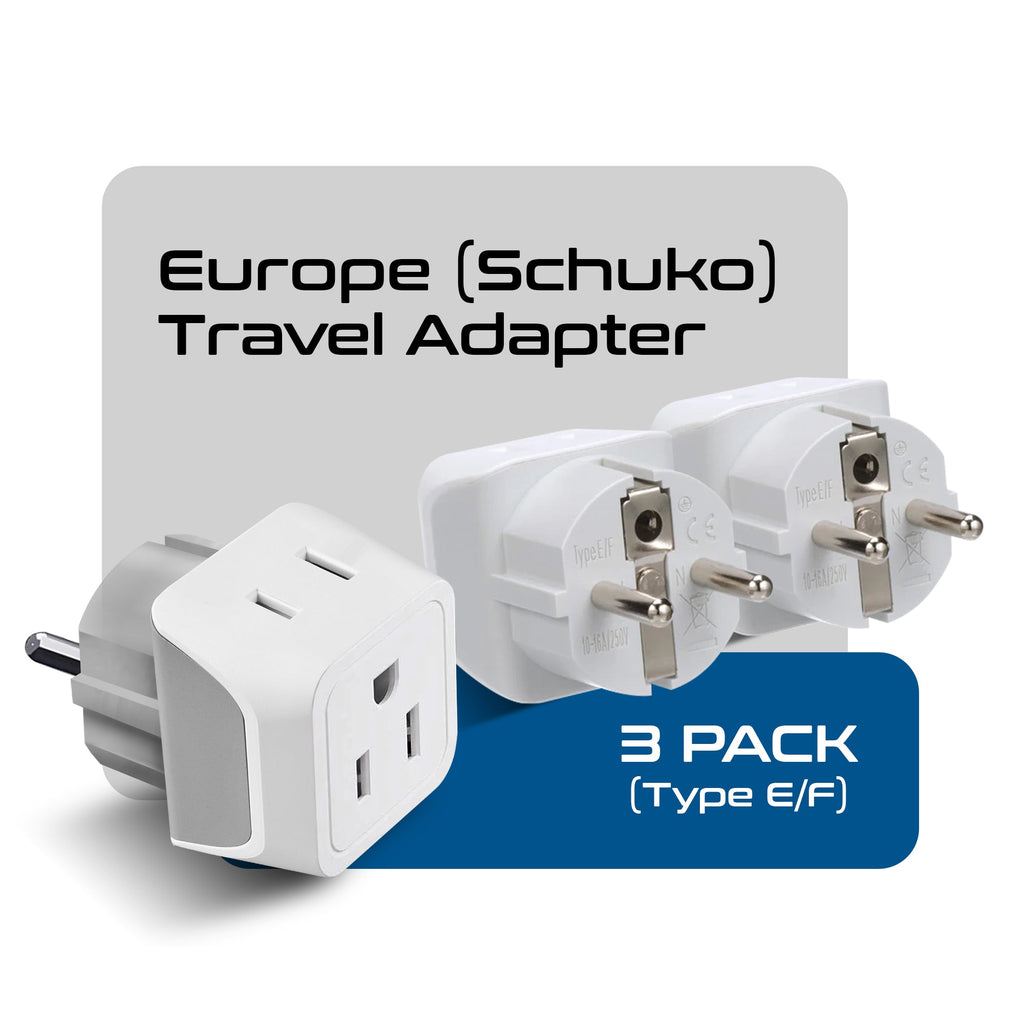 Europe (Schuko) Travel Adapter - Type E/F - Ultra Compact (CT-9, 3 Pack) Ceptics