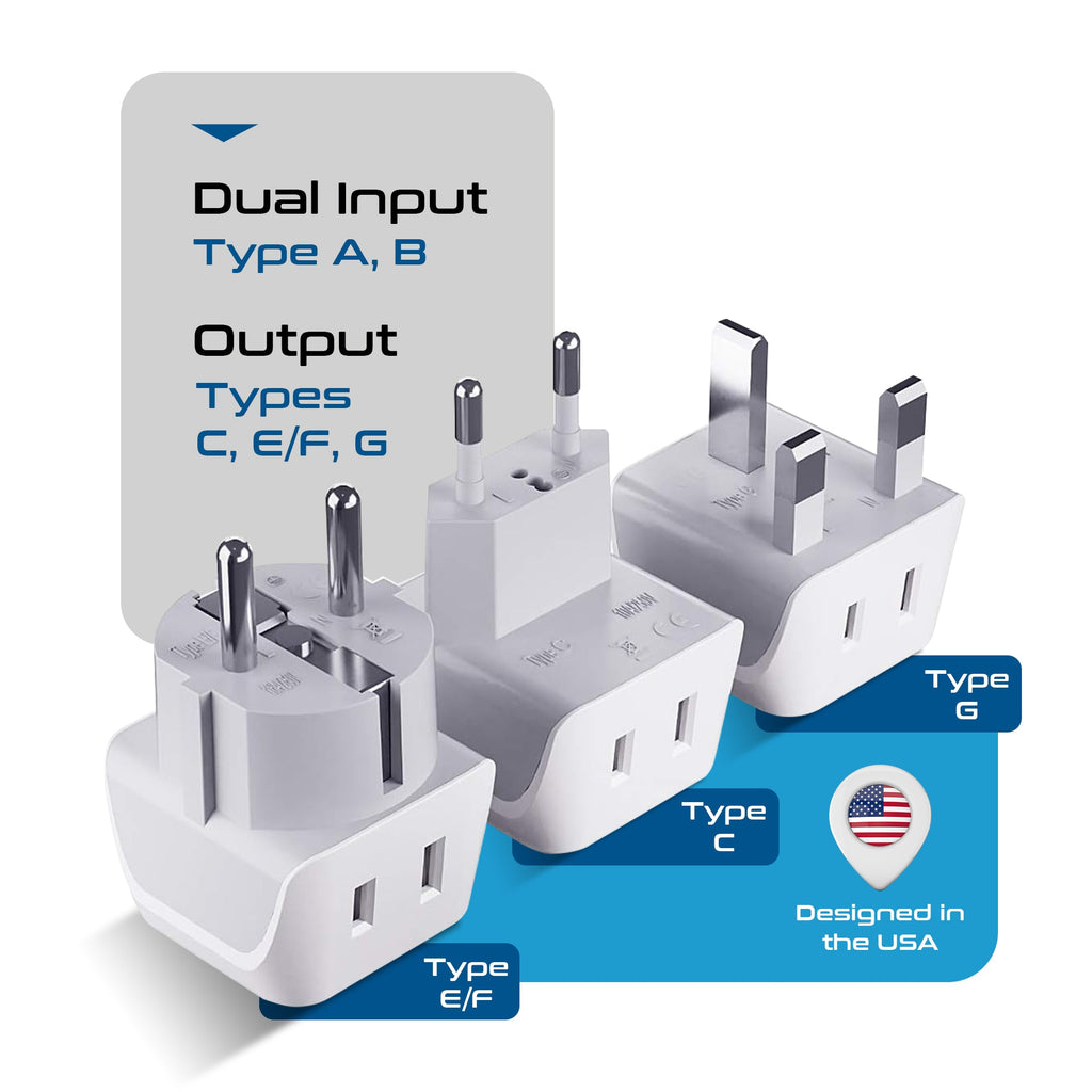 European Travel Adapter Set - Type E/F, G, C - 3pcs (CT-EU-SET) Ceptics