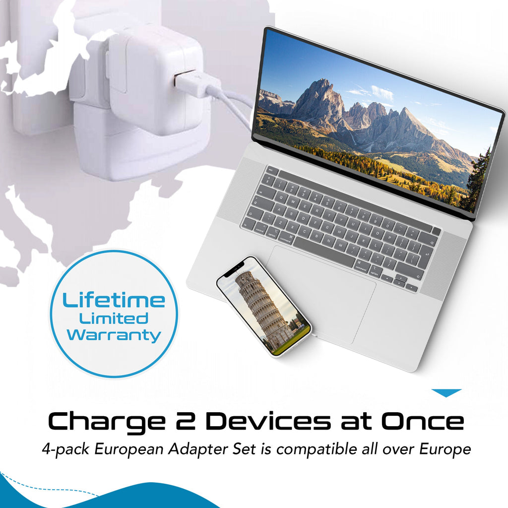 European Travel Adapter Set - Type C, E/F, G, L - 4pcs (CT-EU-4SET) Ceptics