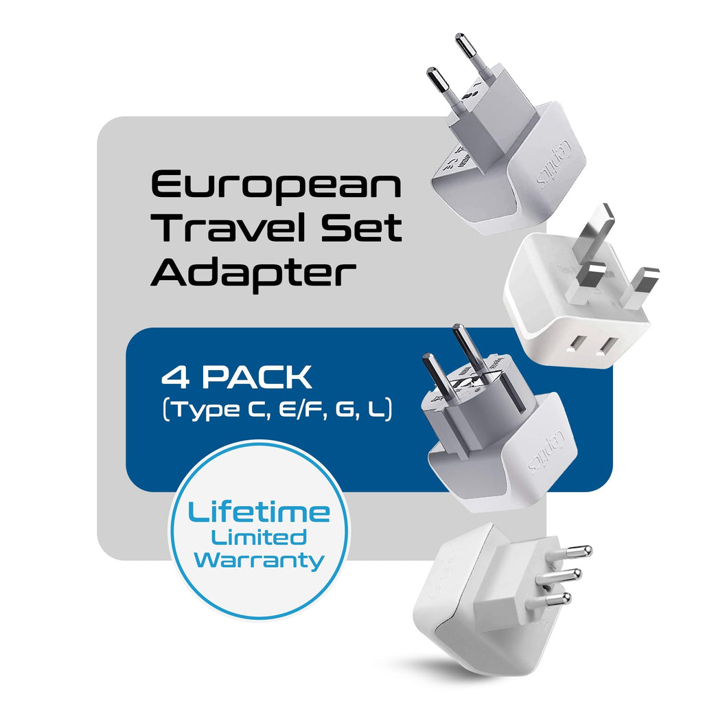 European Travel Adapter Set - Type C, E/F, G, L - 4pcs (CT-EU-4SET) Ceptics