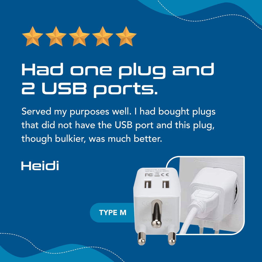 South Africa Travel Adapter - Type M - Dual USB (CTU-10L) Ceptics