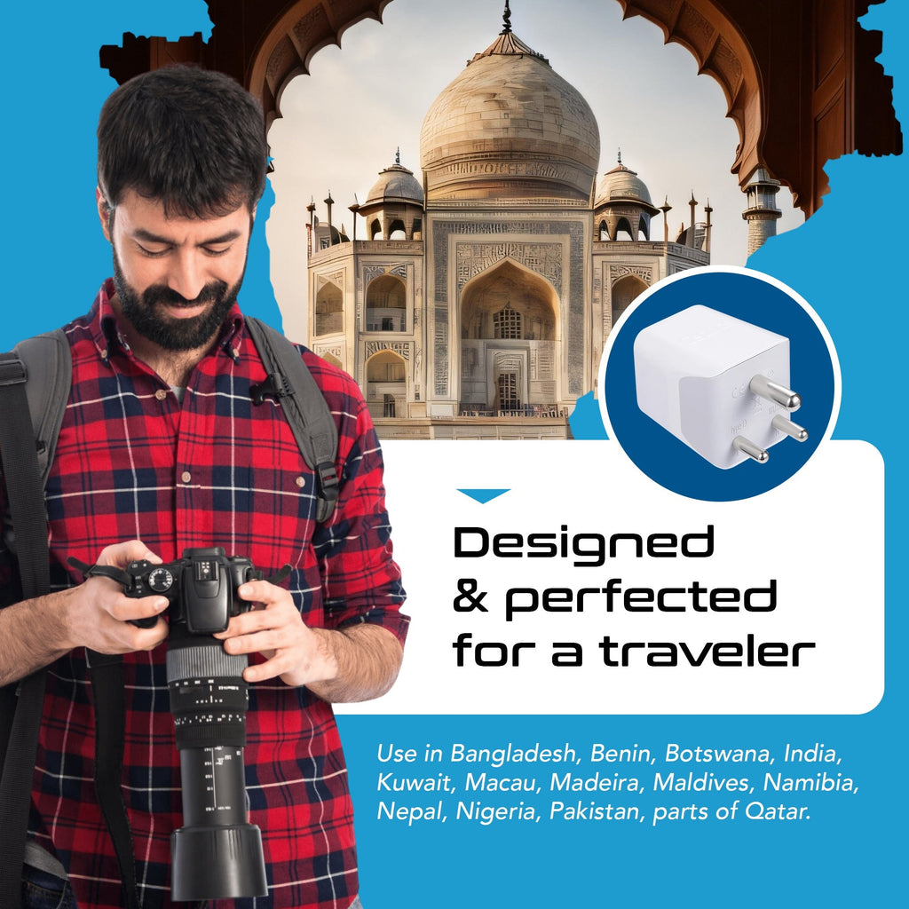 India Travel Adapter - Type D - Dual USB (CTU-10) Ceptics