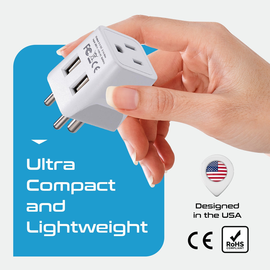 India Travel Adapter - Type D - Dual USB (CTU-10) Ceptics