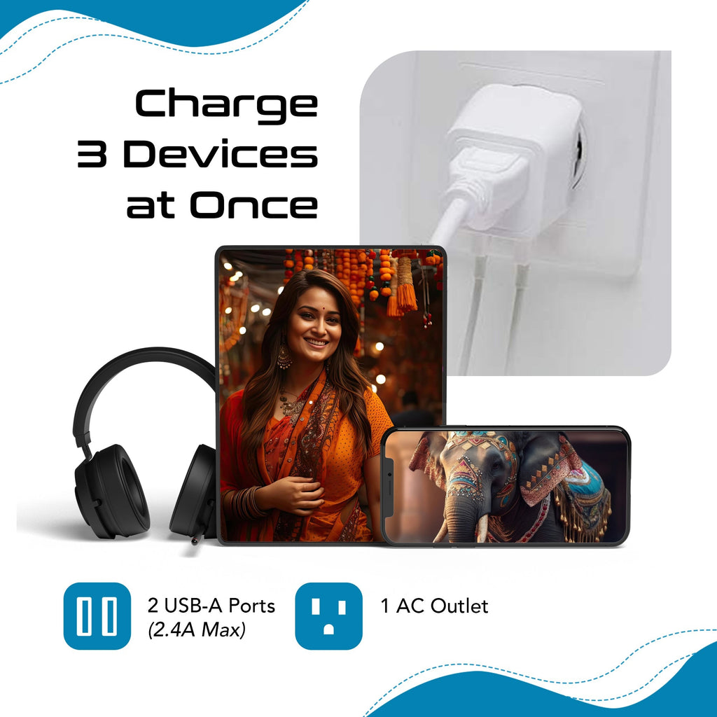 India Travel Adapter - Type D - Dual USB (CTU-10) Ceptics
