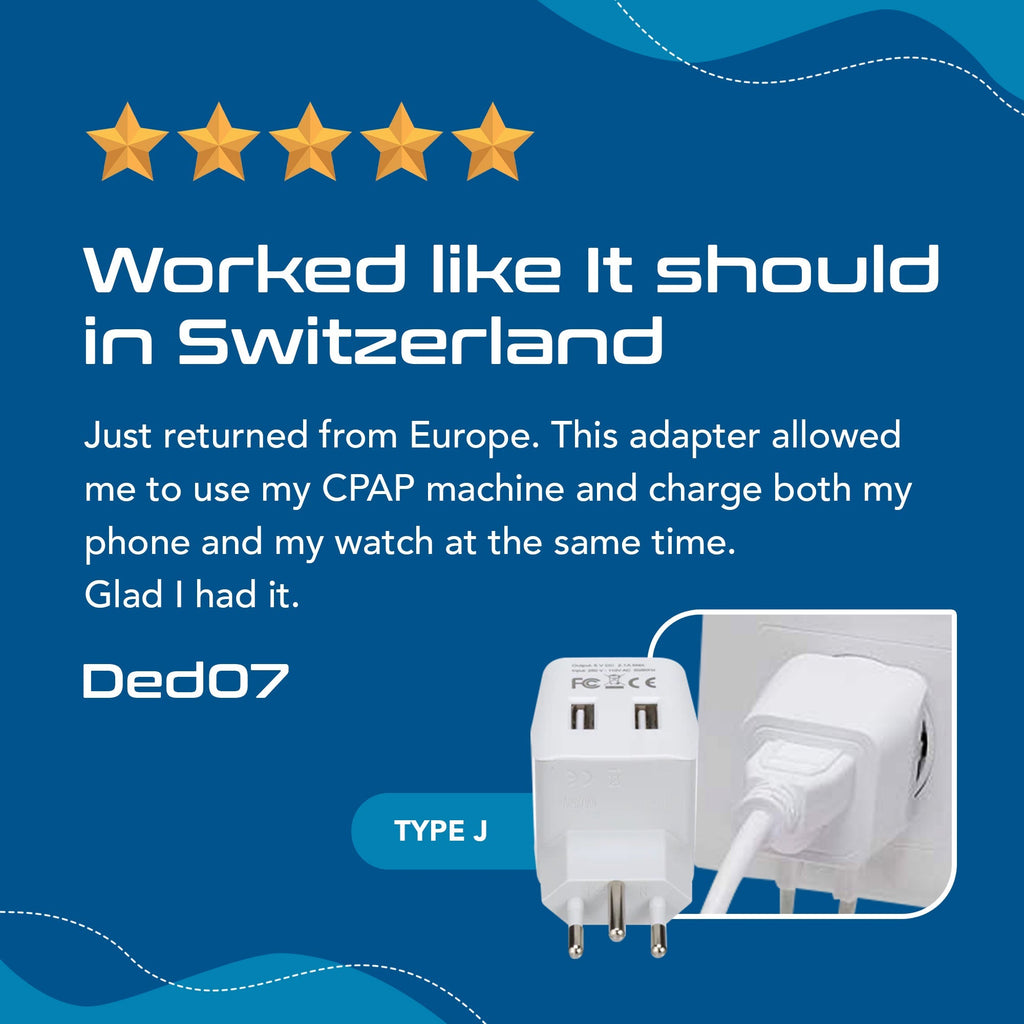 Switzerland Travel Adapter - Type J - Dual USB (CTU-11A) Ceptics