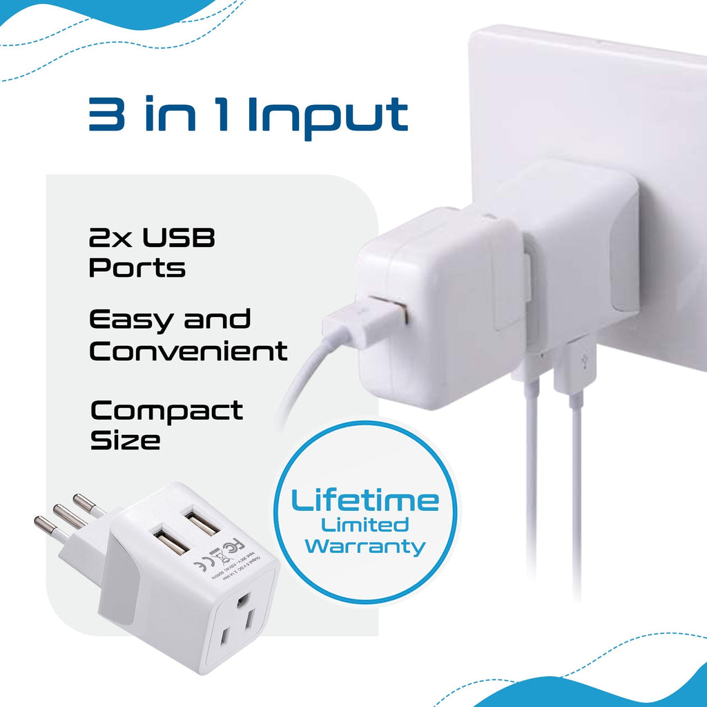 Italy Travel Adapter - Type L - Dual USB (CTU-12A) Ceptics