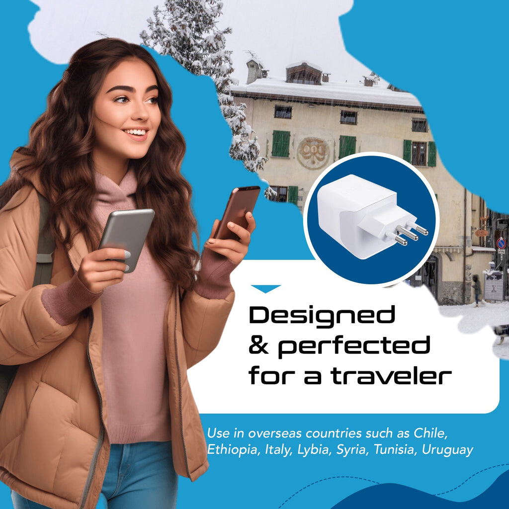 Italy Travel Adapter - Type L - Dual USB (CTU-12A) Ceptics