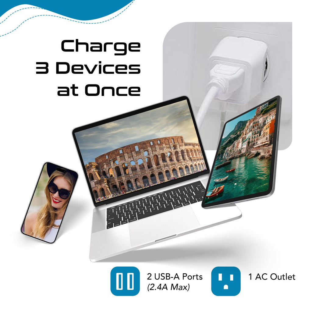 Italy Travel Adapter - Type L - Dual USB (CTU-12A) Ceptics