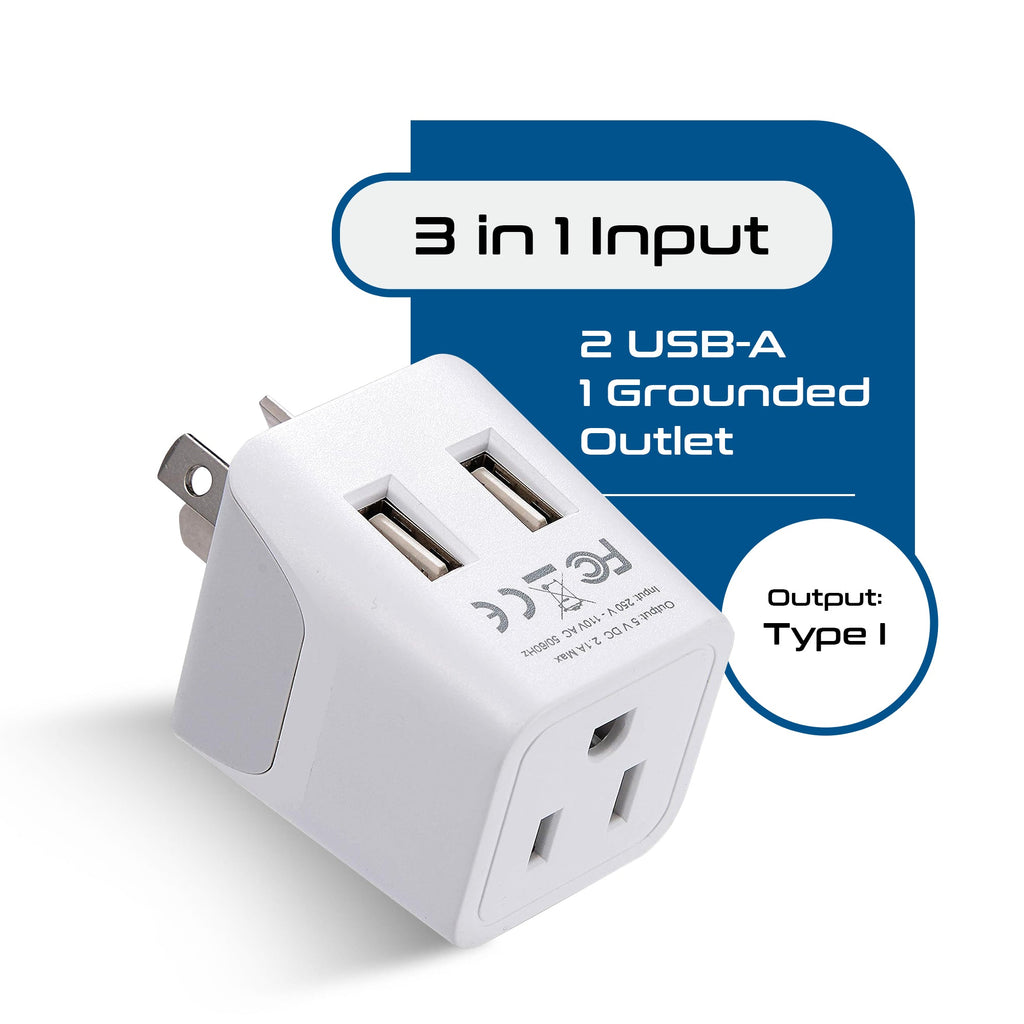 Australia, China Travel Adapter - Type I - Dual USB (CTU-16) Ceptics