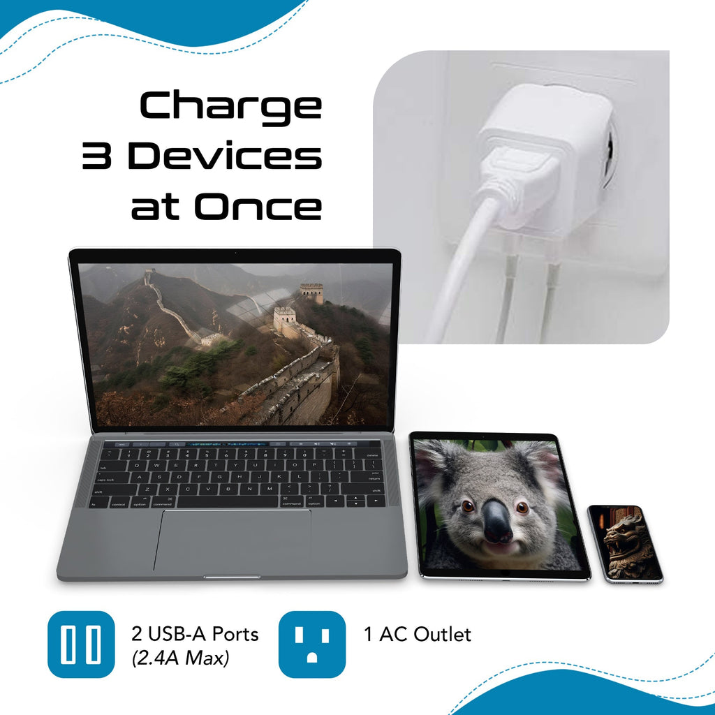 Australia, China Travel Adapter - Type I - Dual USB (CTU-16) Ceptics