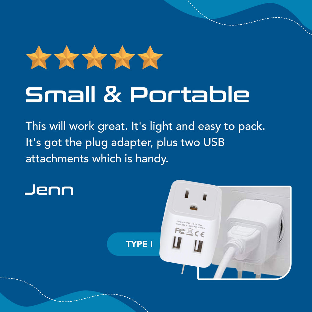 Australia, China Travel Adapter - Type I - Dual USB (CTU-16) Ceptics