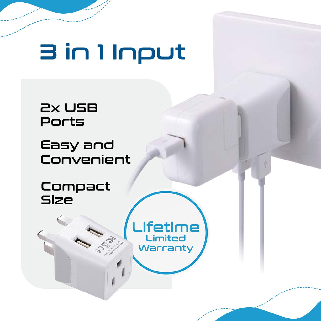 UK, England Travel Adapter Plug with Dual USB - Type G - 2 Pack (CTU-7) Ceptics