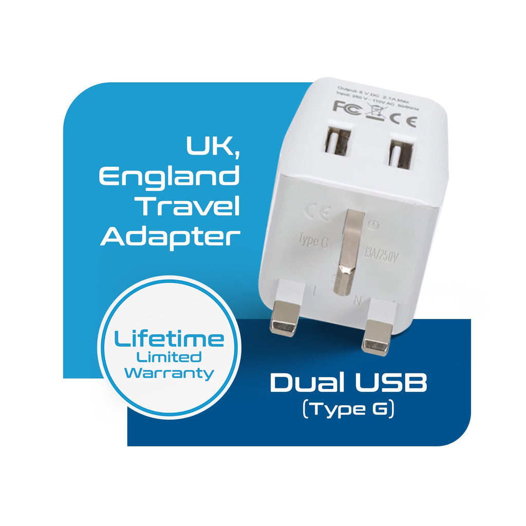 UK, England Travel Adapter Plug with Dual USB - Type G - 2 Pack (CTU-7) Ceptics