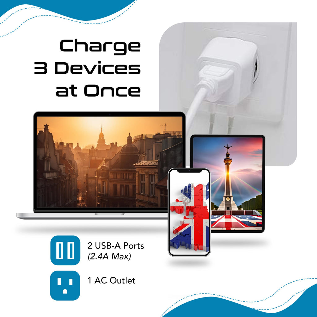 UK, England Travel Adapter Plug with Dual USB - Type G - 2 Pack (CTU-7) Ceptics