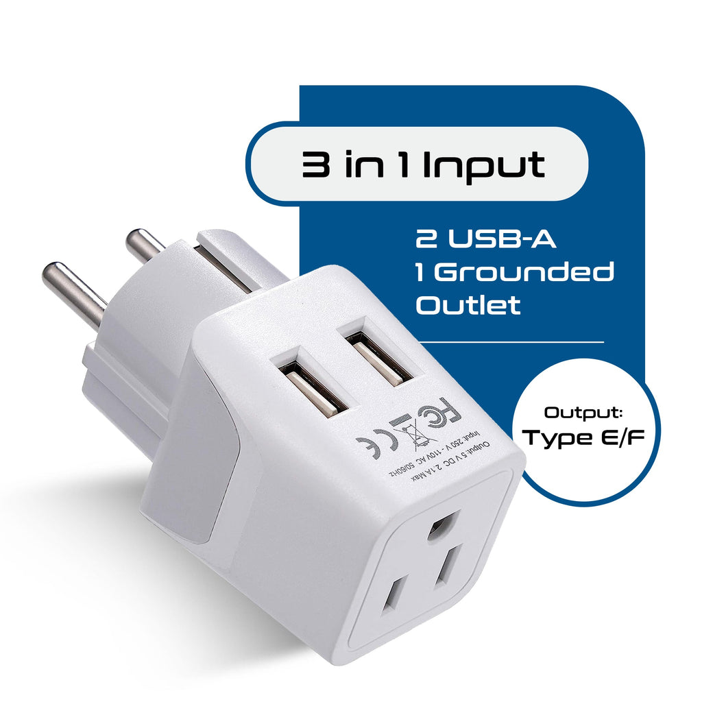 Europe (Schuko) Travel Adapter - Type E/F - Dual USB (CTU-9) Ceptics