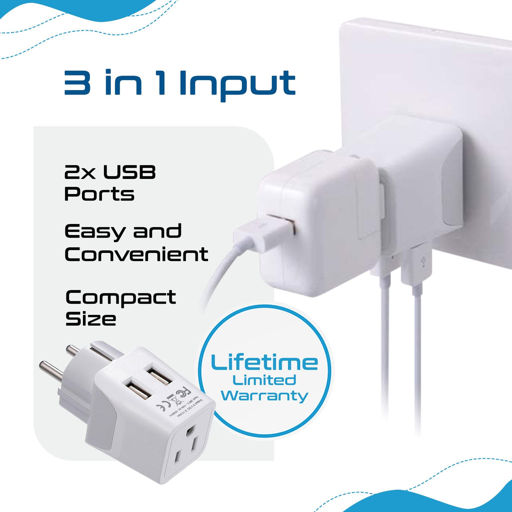 Europe (Schuko) Travel Adapter - Type E/F - Dual USB (CTU-9) Ceptics