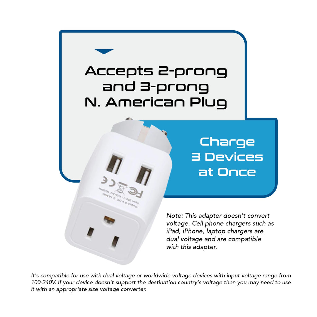 Europe (Schuko) Travel Adapter - Type E/F - Dual USB (CTU-9) Ceptics