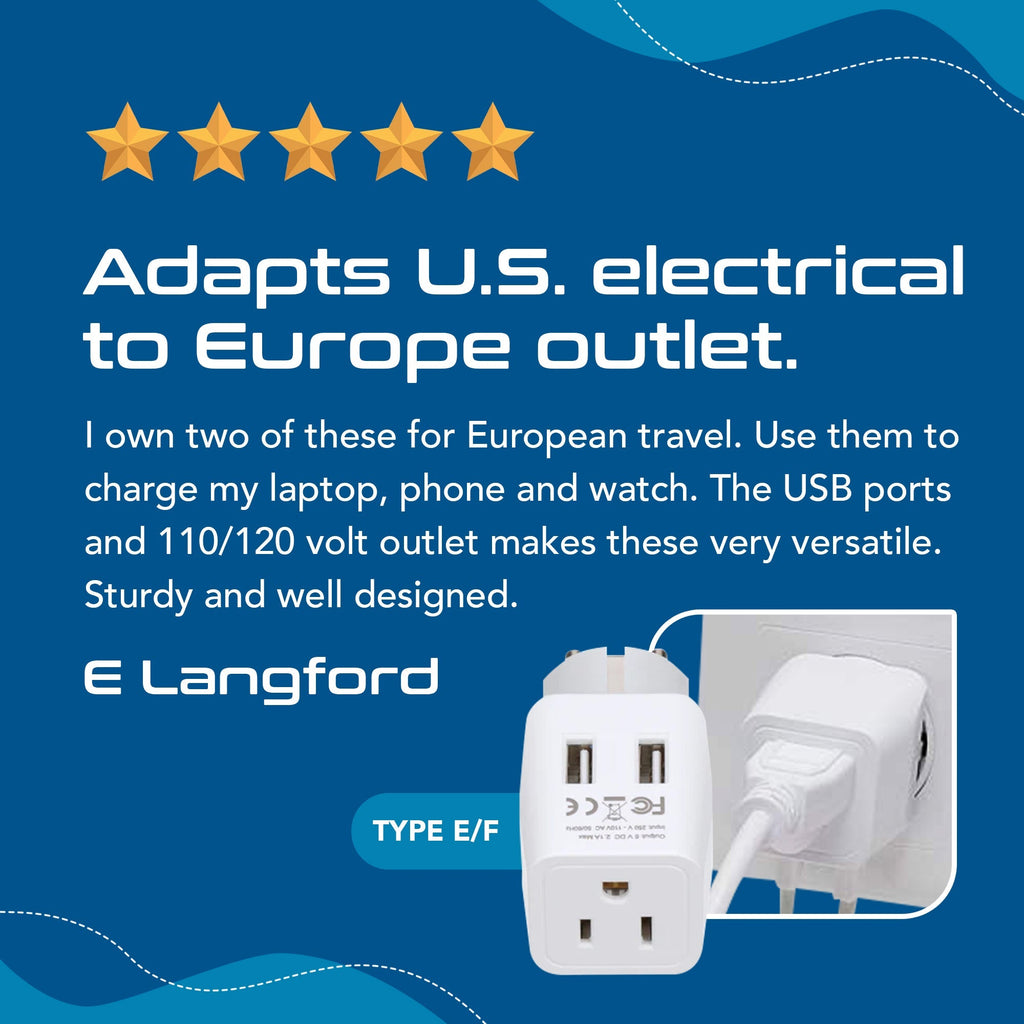 Europe (Schuko) Travel Adapter - Type E/F - Dual USB (CTU-9) Ceptics