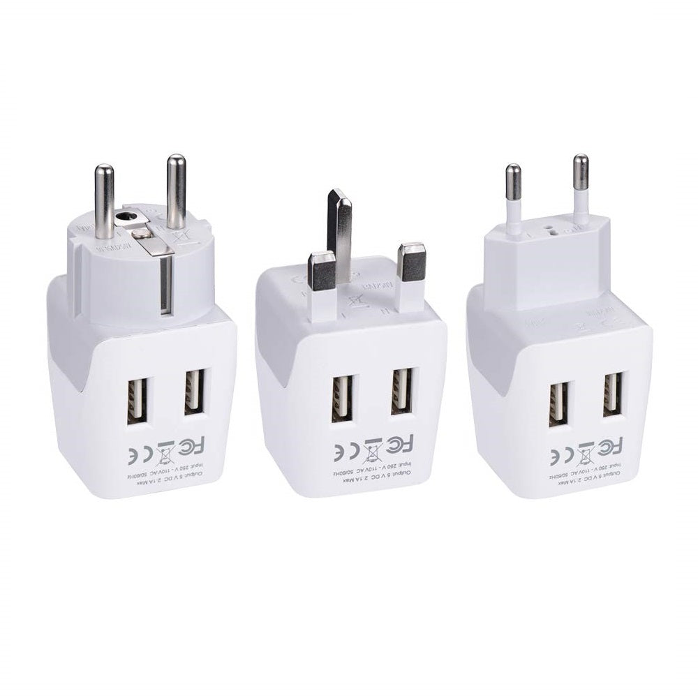 European Travel Adapter Set – Type E/F, G, C - With Dual USB - 3pcs (CTU-EU-SET) Ceptics