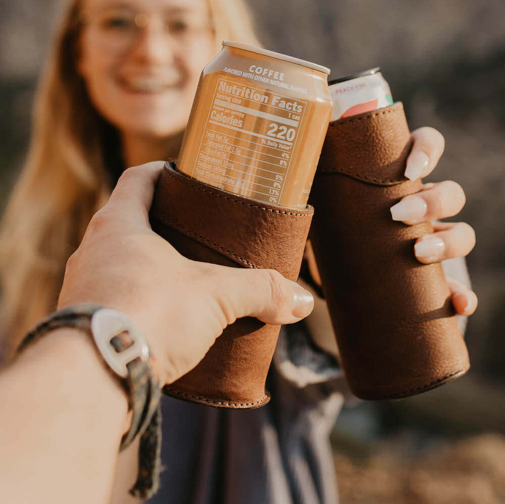 Campaign Leather Slim Can Koozie Mission Mercantile Leather Goods