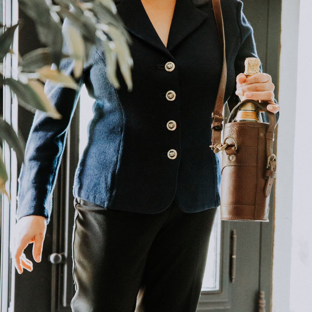 Campaign Leather Wine Tote Carrier Mission Mercantile Leather Goods