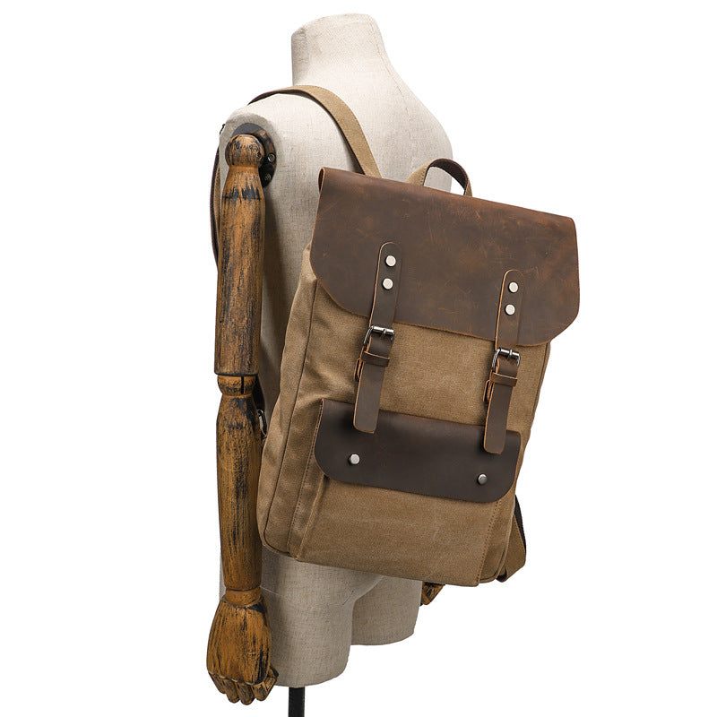 Canvas And Leather Backpack Vintage Waxed Canvas Travel Backpack Waterproof Flap Cover Canvas Laptop Backpack Camera Backpack RockCow Leather Studio