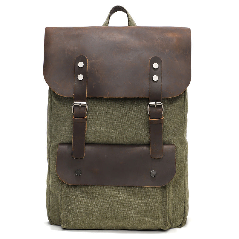Canvas And Leather Backpack Vintage Waxed Canvas Travel Backpack Waterproof Flap Cover Canvas Laptop Backpack Camera Backpack RockCow Leather Studio