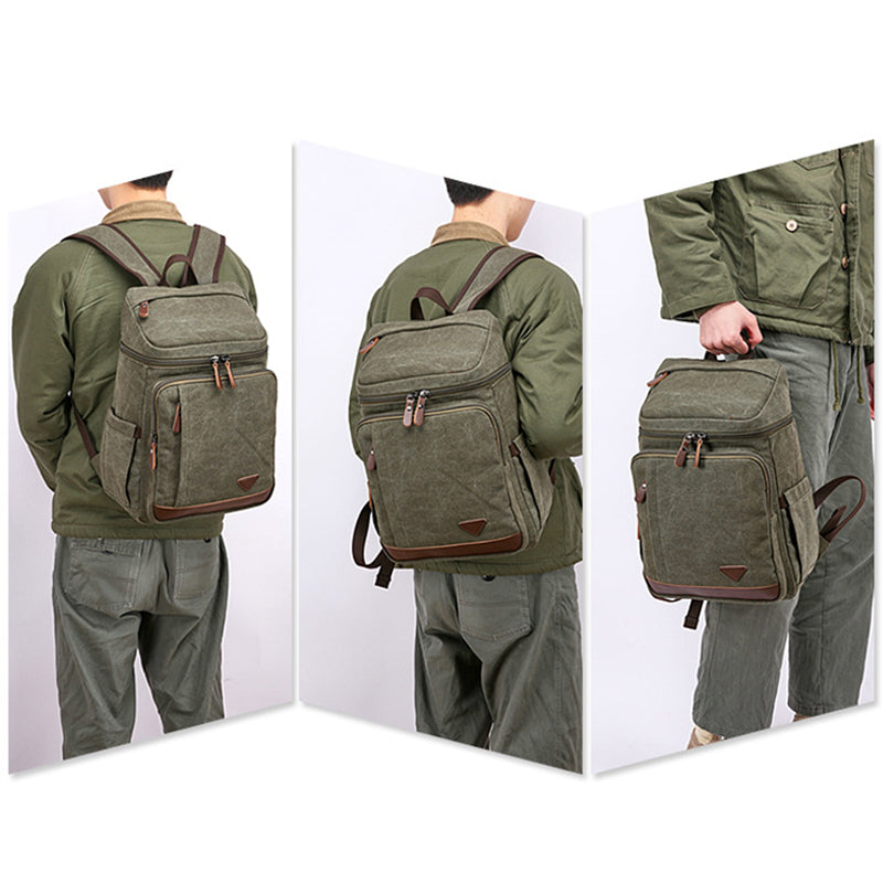 Canvas Backpack Casual Canvas Travel Backpack Men's School Backpack Handmade Hiking Backpacks RockCow Leather Studio