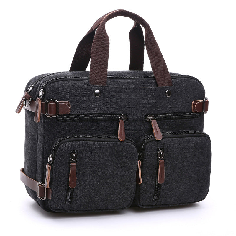 Canvas Briefcase Mens Canvas Messenger Bag Shoulder Laptop Bag Convertible Backpack RockCow Leather Studio