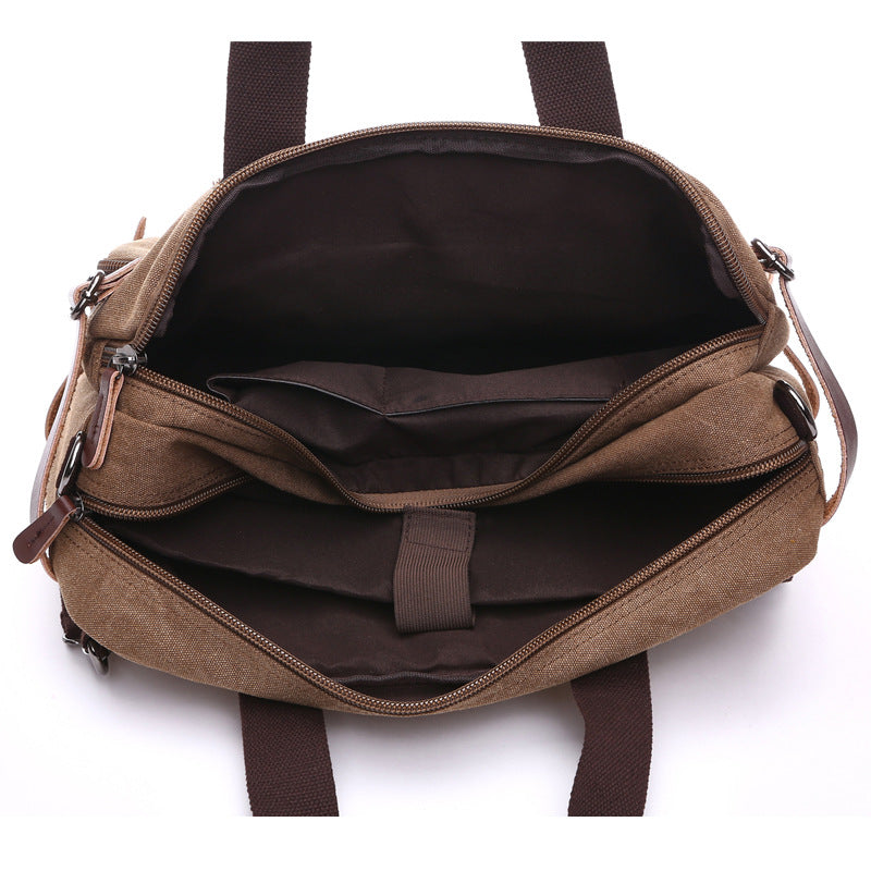 Canvas Briefcase Mens Canvas Messenger Bag Shoulder Laptop Bag Convertible Backpack RockCow Leather Studio