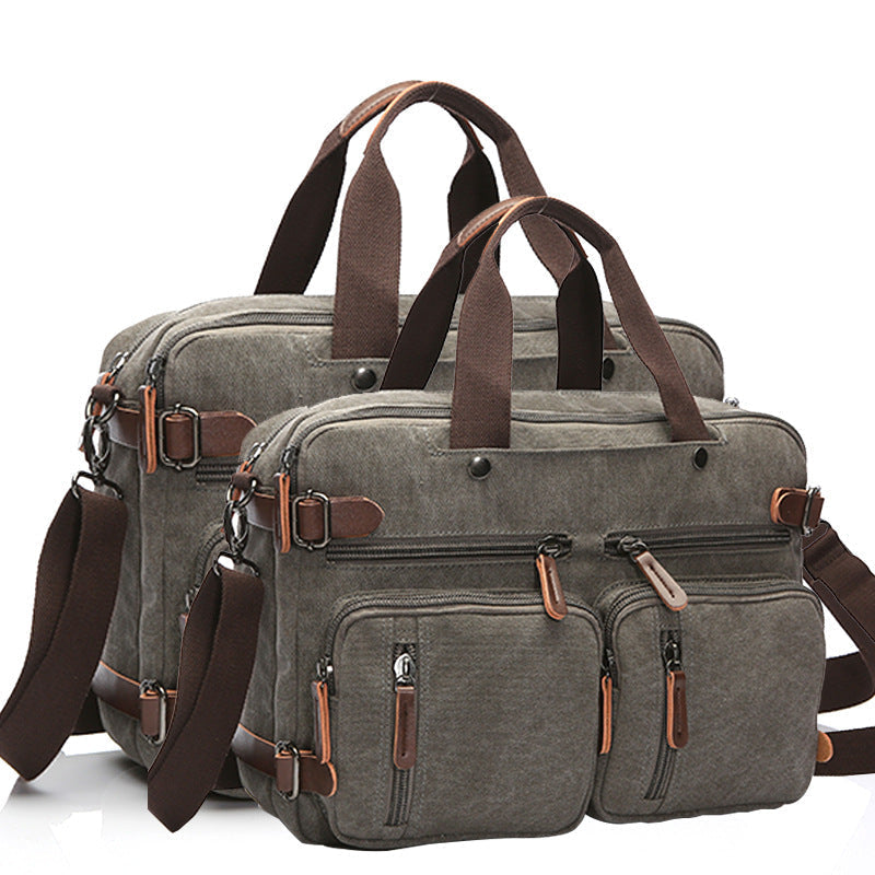 Canvas Briefcase Mens Canvas Messenger Bag Shoulder Laptop Bag Convertible Backpack RockCow Leather Studio