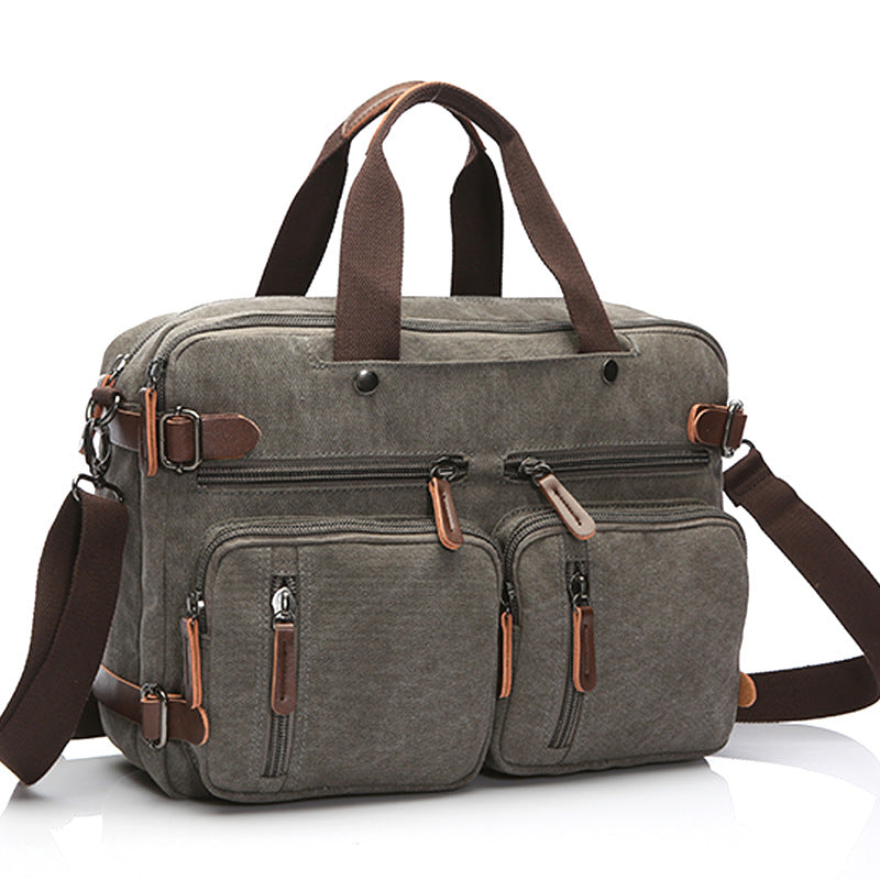 Canvas Briefcase Mens Canvas Messenger Bag Shoulder Laptop Bag Convertible Backpack RockCow Leather Studio