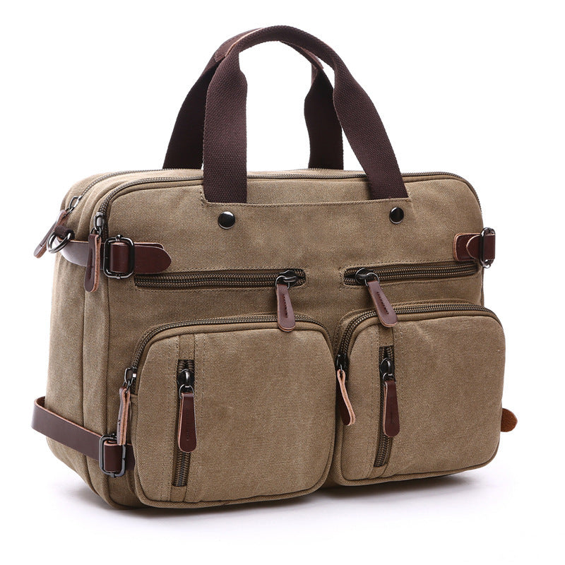 Canvas Briefcase Mens Canvas Messenger Bag Shoulder Laptop Bag Convertible Backpack RockCow Leather Studio