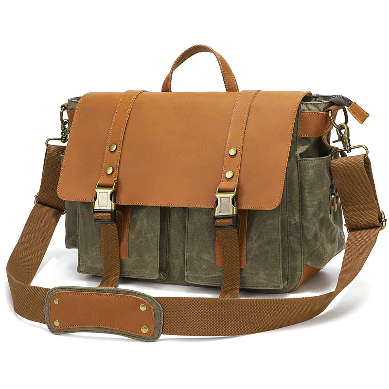 Canvas Messenger Bag Vintage Leather Canvas Briefcase Shoulder Crossbody Bag Laptop Bag Mens Satchel Gift for Him RockCow Leather Studio