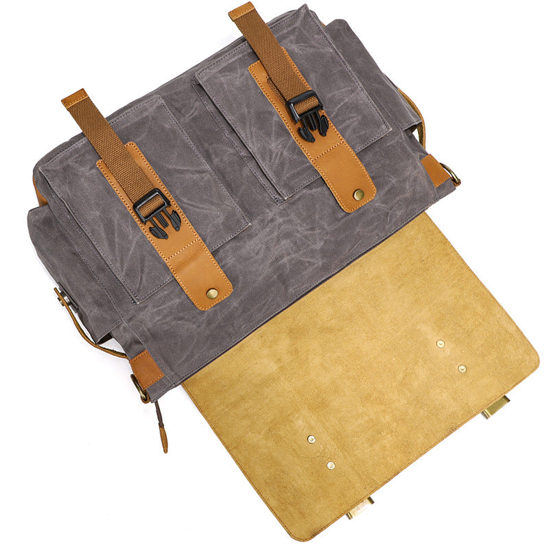Canvas Messenger Bag Vintage Leather Canvas Briefcase Shoulder Crossbody Bag Laptop Bag Mens Satchel Gift for Him RockCow Leather Studio