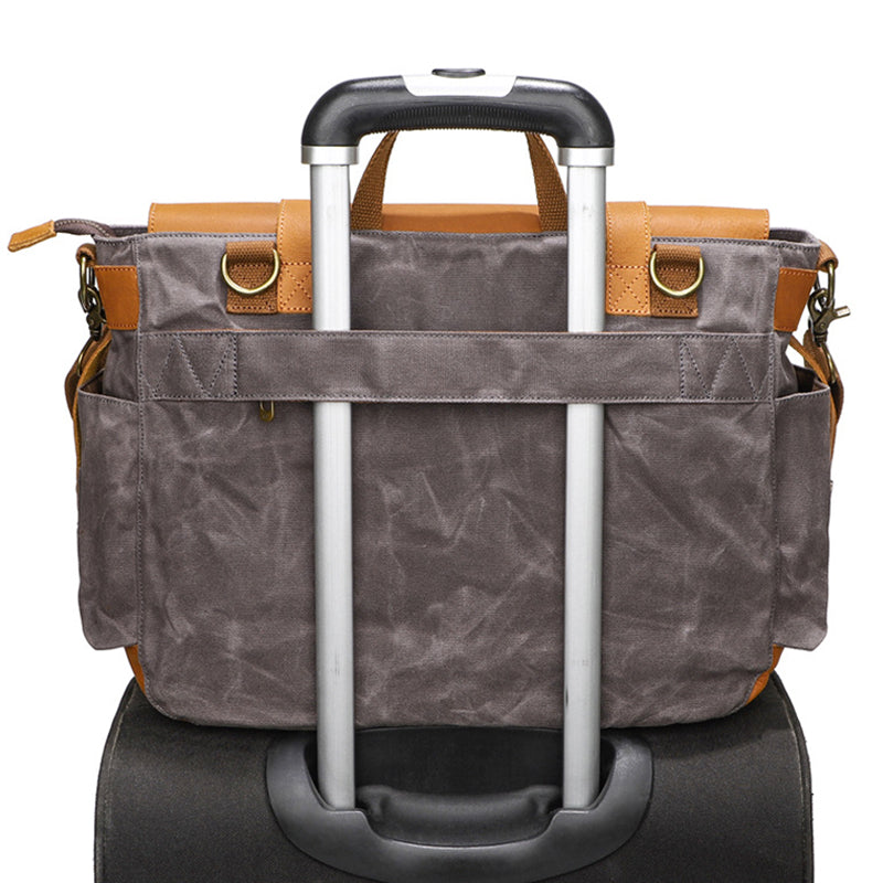 Canvas Messenger Bag Vintage Leather Canvas Briefcase Shoulder Crossbody Bag Laptop Bag Mens Satchel Gift for Him RockCow Leather Studio