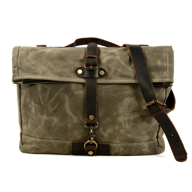Canvas Messenger Bag Waterproof Canvas With Leather Shoulder Bag Waxed Canvas Crossbody Bag RockCow Leather Studio
