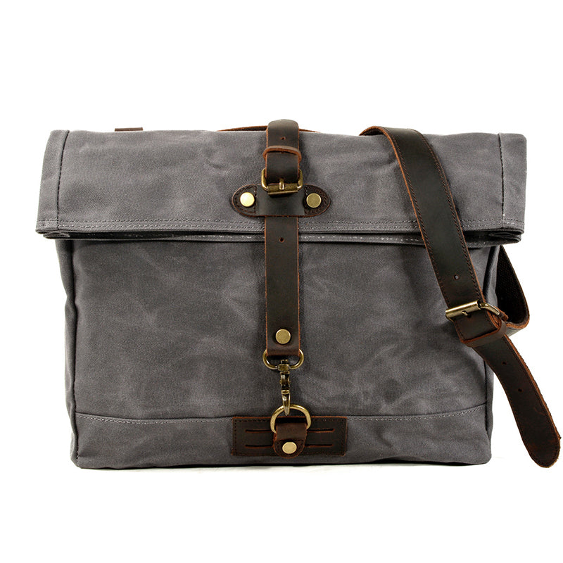 Canvas Messenger Bag Waterproof Canvas With Leather Shoulder Bag Waxed Canvas Crossbody Bag RockCow Leather Studio