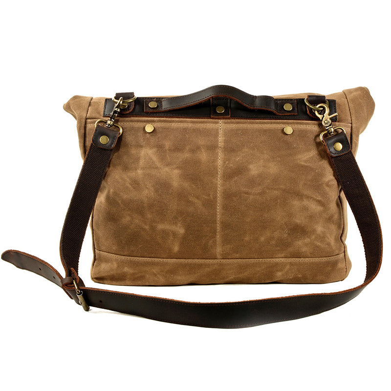 Canvas Messenger Bag Waterproof Canvas With Leather Shoulder Bag Waxed Canvas Crossbody Bag RockCow Leather Studio